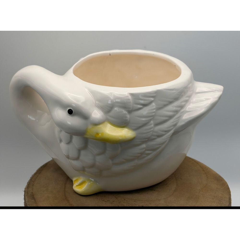 Vintage Inarco Ceramic Duck Planter Figural White Bird Mug Taiwan Cottagecore